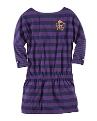 A classic T-shirt dress with bold graphic stripes is constructed in lightweight cotton jersey for a comfortable and preppy look.