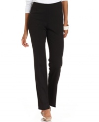 A flat front and elastic waistband give these straight-leg ponte-knit pants from Charter Club a slim silhouette perfect for tucking in tees or pairing with tunics!