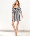 Heat up your look for fall with INC's three-quarter-sleeve sweater dress, showcasing a metallic finish. (Clearance)