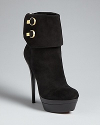 These Rachel Zoe booties are at the height of style, on ultra-lofty platforms and skyscraper heels. Golden buttons up the luxe factor.