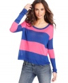 With wide graphic stripes, this Kensie sweater is a perfect layering piece with all your fave denim!