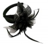 Black White Big Flower Lily Polka Dot Net Feather Burlesque Alice Band Fascinator