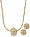 Slip on some ice with this crystal-accented jewelry set from Charter Club. Includes a golden set of stud earrings and pendant necklace. Crafted in gold tone mixed metal. Approximate length (necklace): 16 inches + 2-inch extender. Approximate drop (necklace): 1/3 inch. Approximate diameter (earrings): 1/4 inch.