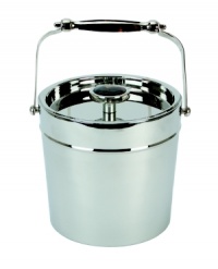 A tortoiseshell handle provides a warm accent to clean stainless steel in this refined ice bucket from Lauren Ralph Lauren.