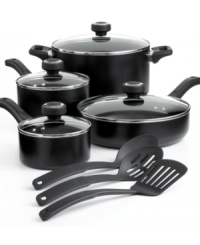 Now you're cooking-it's that simple with this fully-stocked collection of versatile nonstick pieces that effortlessly handle and release food and then slip right into the dishwasher for a hassle-free cleanup. Including the basic pots, pans and tools that put a kitchen into business, this budget-friendly collection cooks up flavorful, nutrient rich dishes. (Clearance)