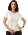 Jones New York Collection's classic plus size tee in a soft blend of silk and nylon is a great layering piece for suits and cardigans.