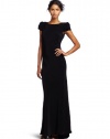 ABS Allen Schwartz Women's Open Back Rosette Shoulder Gown, Black, 6