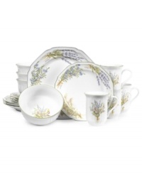 An inspiration for home chefs, Mikasa's Botanical Bouquet dinnerware set garnishes the table with garden-fresh sage, rosemary and thyme. Old-world styling meets modern convenience in scalloped porcelain made for easy heating and cleanup.