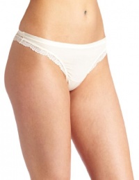 Calvin Klein Women's Seductive Comfort Thong with Lace, Ivory, Large