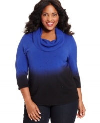 Top off your casual look this season with Elementz' dip-dyed plus size sweater, finished by a cowl neckline and embellished front.