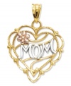 Make this Mother's Day gift magical. This delicate heart charm features a unique diamond-cut setting, a petite flower accent, and the word Mom across the front. Crafted in 14k gold, 14k rose gold and sterling silver. Chain not included. Approximate length: 8/10 inch. Approximate width: 6/10 inch.