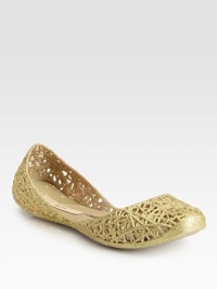 A metallic finish upgrades this impeccably woven flat silhouette. Rubber upperRubber lining and solePadded insoleImportedOUR FIT MODEL RECOMMENDS ordering ½ size up as this style runs small. 