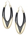 Retro chic. Bar III's head-turning hoop earrings feature a trendy oval shape set in black resin and matte gold-plated mixed metal. Approximate diameter: 2-1/4 inches.