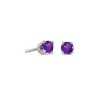 14k White Gold Round Amethyst Stud Earrings