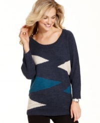 Debbie Morgan's triangle-pattern sweater is a chic choice with leggings or jeans.