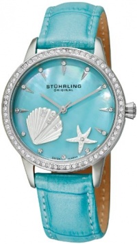 Stuhrling Original Women's 521.1115C8 Vogue Audrey Verona La Playa Swiss Quartz Mother-Of-Pearl Swarovski Crystal Blue Watch