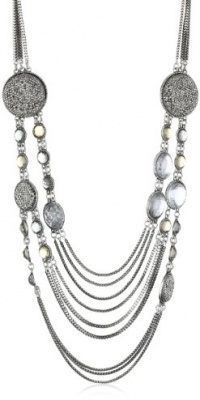 Sparkling Sage Druzy and Jewel Collection Multi-Layer Circle Bezel Necklace, Silver, Honey