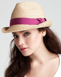 A chic raffia fedora with contrast ribbon trim and box bow detail.