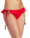 Shoshanna Women's Ruffle String Bottom Swimwear, Red Solid, Large