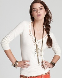 Delicate crocheted details add flourish to this Free People henley--wear it now, layer it down the road.