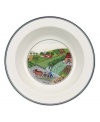 A farmer plows his way through the countryside on this Design Naif rim cereal bowl, featuring premium Villeroy & Boch porcelain.