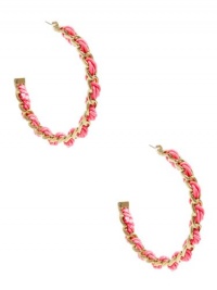 GUESS Coral and Gold-Tone Woven Hoop Earrings, POP COLOR