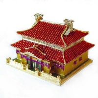 Chinese Palace Box Swarovski Crystals 24K Gold Jewelry, Keepsake or Pill Box Figurine