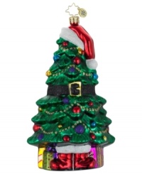 Tree decorating is a cinch with Christopher Radko. Belted and dressed to impress, the All Spruced Up ornament couples a sense of humor with the dazzling shine of hand-painted glass.