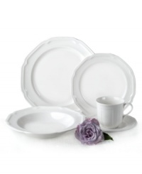 Unique geometric shapes and a clean design give this fine china from Mikasa's dinnerware and dishes collection a modern sensibility. The fact that the Antique White place settings are microwave, dishwasher and oven safe makes it perfect for everyday use.