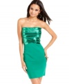 Flourished in tonal sequins, Baby Phat's sleek 'n strapless bandage dress sparkles for the holidays.