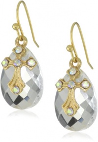 The Vatican Library Collection Gold Crystal Ab Briolette Cross Drop Earrings