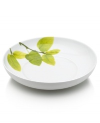 Forever spring. Bright new leaves plucked just for your table drape this oval pasta bowl for a fresh, modern look. From Mikasa dinnerware, the dishes of this Daylight set are durable and stylish in white porcelain with a fluid shape that broadens from base to rim.