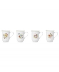 Mikasa offers a fresh take on a classic dinnerware pattern in Antique Garden mugs. Featuring the vintage-style porcelain of the Antique White collection combined with colorful floral prints.