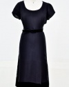 Jones of New York Black Cap Sleeve Scoop Neck Velvet Trimmed Dress with Belt