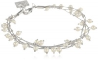 Anne Klein Pretty In Pearl Basics Silver-Tone White Pearl Triple Row Bracelet