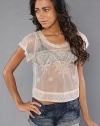 Free People Cream Vicki Mesh Embroidered Cropped Top Shirt/Dress Coverup, Large