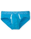 From Emporio Armani, ultra-soft cotton briefs framed by a wide logo waistband and contrast trim at the fly.