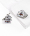 Deal up some sleek polish with the colorfully cool design of these silver-toned card cufflinks from Kenneth Cole.