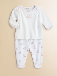 A delightful two-piece set, crafted in lush pima cotton, with nursery rhyme print and contrast stitching.Envelope necklineLong sleevesPullover styleElastic waistbandPima cottonMachine washImported