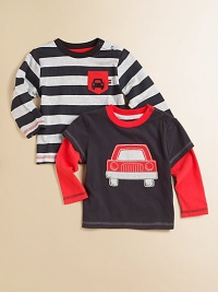 Mixing and matching made fun, this handsome two-piece gift set features a layered-look top with car appliqué and striped top with patch pocket and car embroidery for endless wardrobe possibilities.CrewneckLong sleevesShoulder snapsCottonMachine washImported Please note: Number of snaps may vary depending on size ordered. 