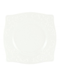 An elegant white-on-white pattern, embossed vine motif and interior glaze adorn this accented plate from Lenox dinnerware. The dishes from the Opal Innocence Carved square plates collection get your table set for refined dining every day.