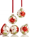 Make your holiday flourish with elegant Martha Stewart Collection Christmas ornaments. Matte white glass painted with shiny poinsettia and holly fills the tree with timeless grace.