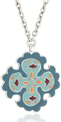 Lucky Brand Suzani Silver-Tone Blue Enamel Pendant Necklace