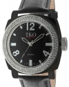 TKO ORLOGI Women's TK550-BK Milano Ice Swarovski Crystal Accented Black Plastic Case and Leather Strap Watch