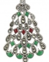 Judith Jack Winter Sparkle Sterling Silver, Marcasite and Enamel Giftable Christmas Tree Brooch