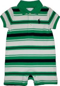 Ralph Lauren Layette Boy's Striped Interlock Polo Shortall (6 Month, Green)