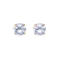 14K Yellow Gold 6mm Round CZ Solitaire Basket Stud Earrings with Screw-back