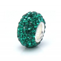 Bella Fascini Emerald Green Pave Bling Beads - Made with Authentic Swarovski Crystal Elements - Solid Sterling Silver Core Fits Perfectly on Chamilia Moress Pandora and Compatible Brands