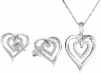 Sterling Silver Diamond-Accent Heart Pendant Necklace and Stud Earrings Box Set (.03 cttw, I-J Color, I2-I3 Clarity)