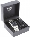 GUESS Stainless Steel/Black Leather Boxed Watc